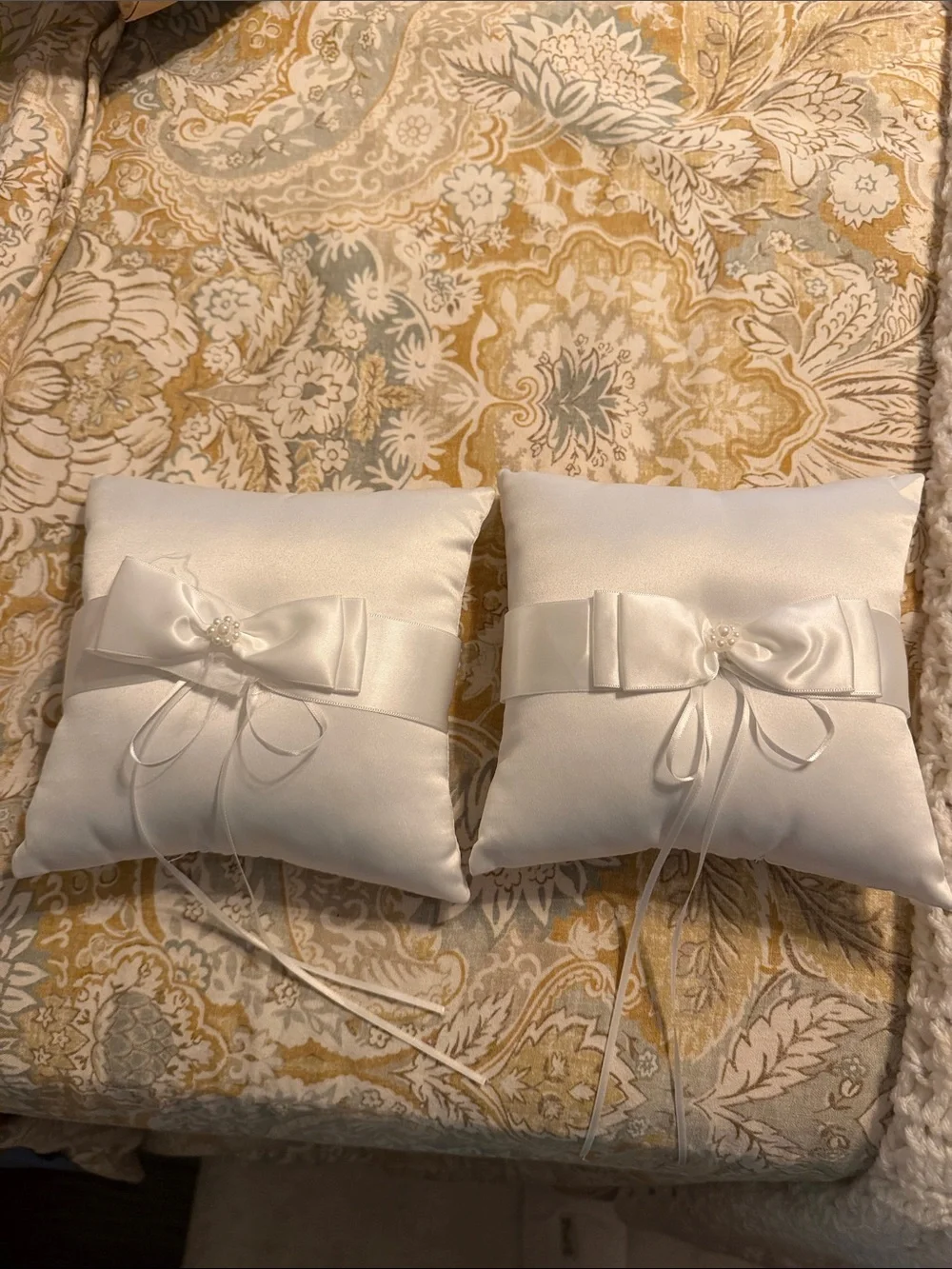 White Satin Ring Bearer Pillows with Bow